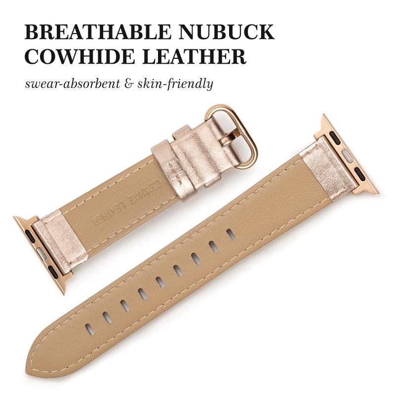 SWEES Leather Band Compatible for iWatch 38mm 40mm, Genuine Leather Replacement Strap Rose Gold Buckle Compatible iWatch Series 6 5 4 3 2 1 Sports & Edition Women And Men, Rose Gold - Image 3